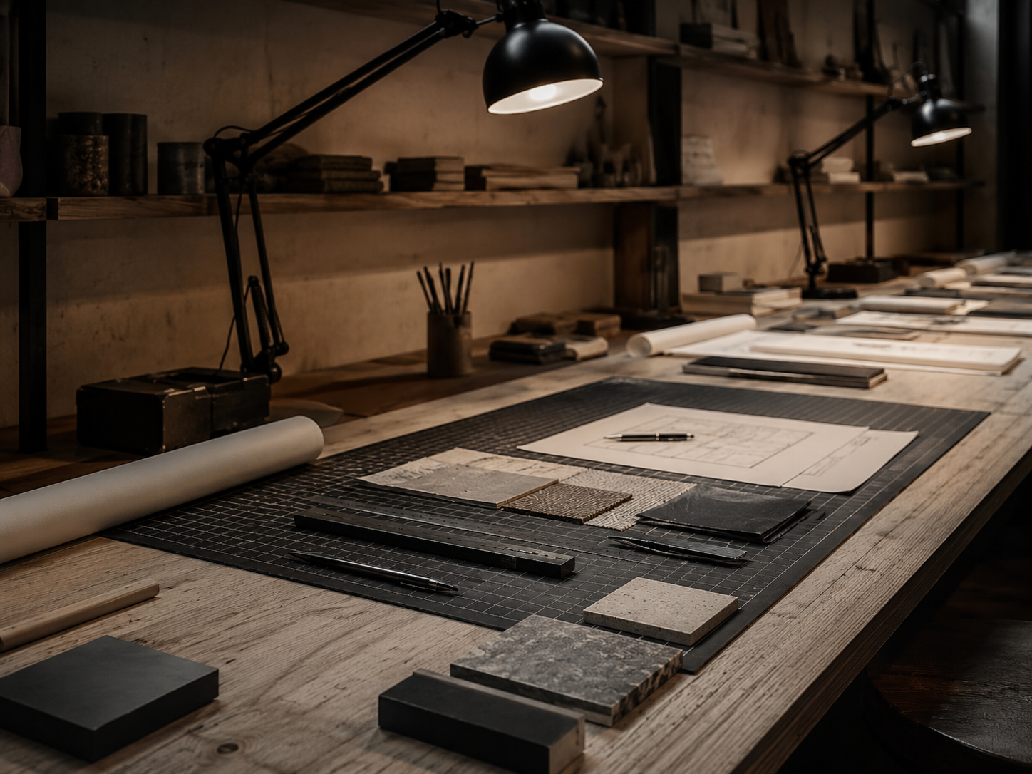 Alpha Atelier — Light directive: Light the surface, not the room. One corrected wall for judging colour.