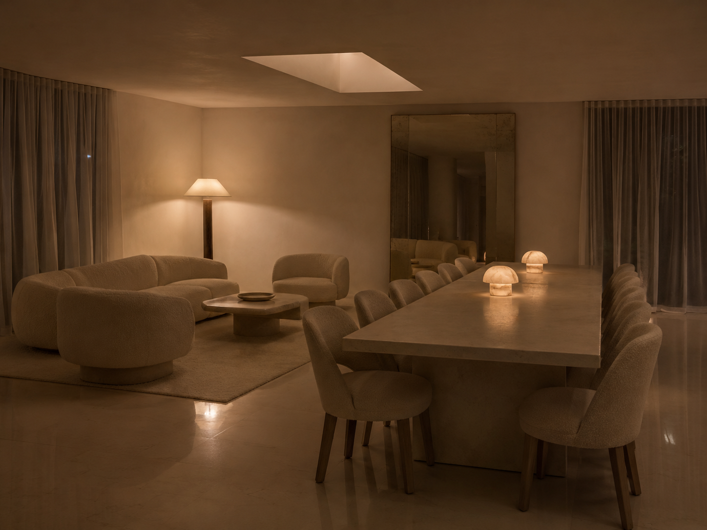 Luce Prowl — Tramonto, last light; one lamp per zone, dimmed