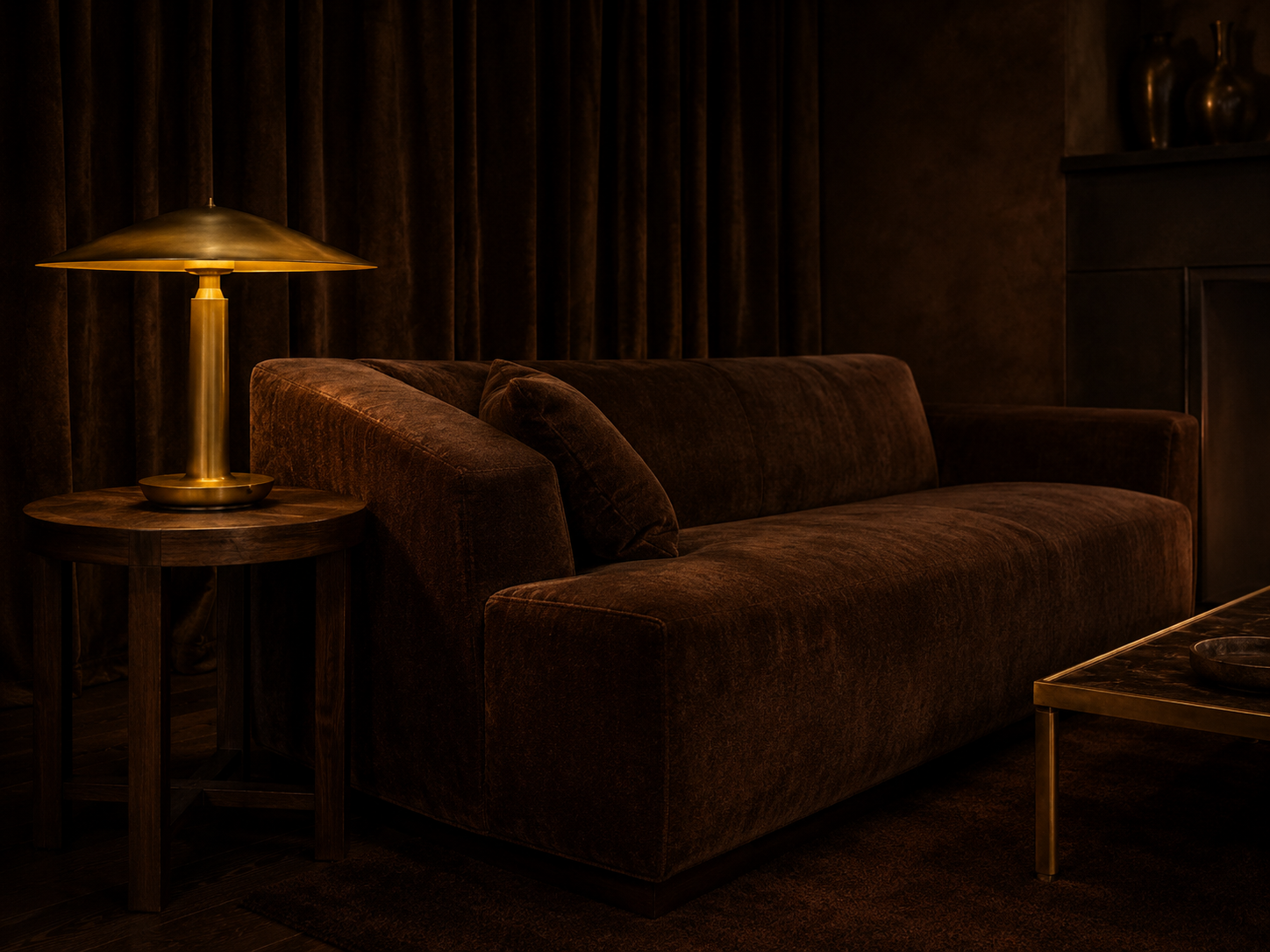 Notte Den — Light directive: Nothing above shoulder height. The ceiling is never lit.