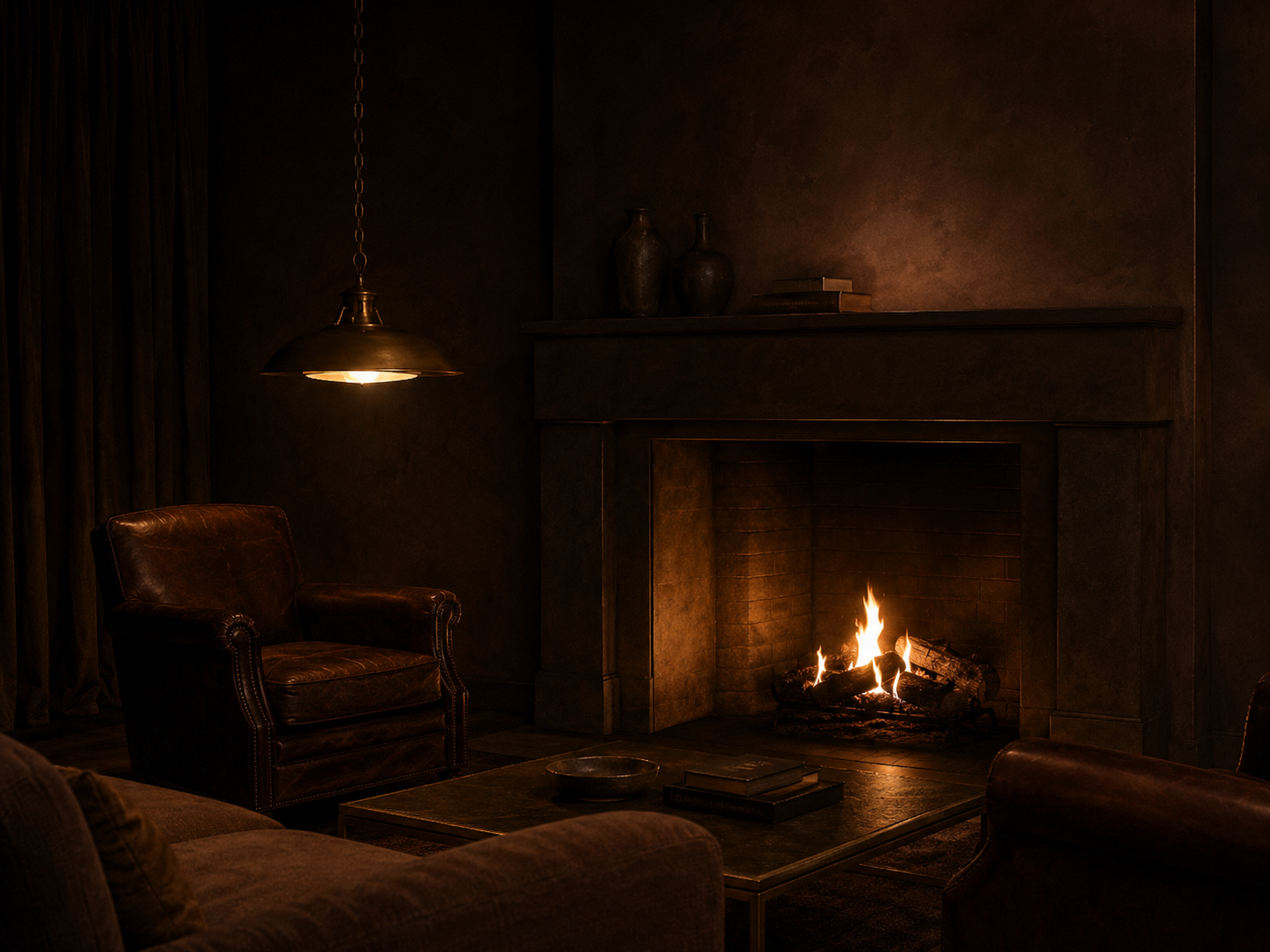 Notte Den — Fuoco, the fire wall; firelight and one sconce