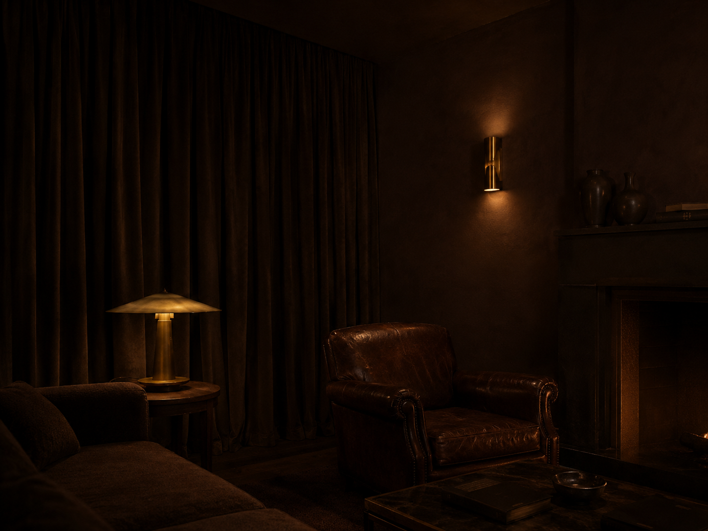 Notte Den — The Threshold, the dark hall; one downlight at the door