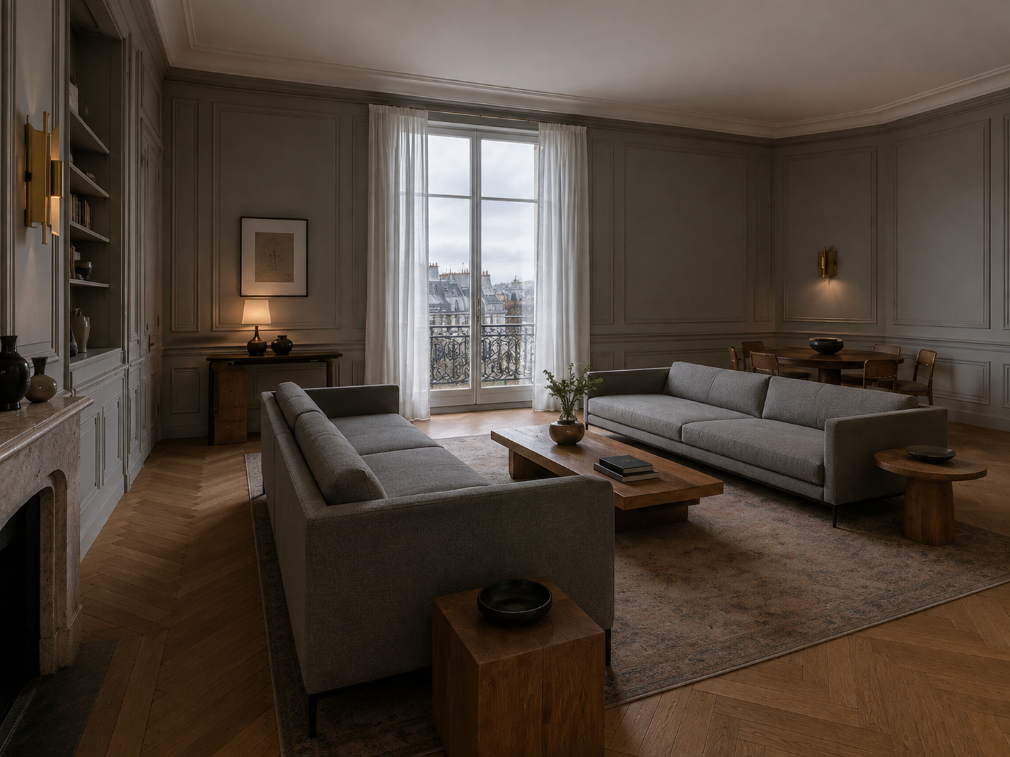 Rive Gauche — Form directive: Furniture pulled off the walls; the window kept clear from every seat.